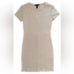 Forever 21 Beige Ribbed Short Sleeve Dress with Back Cutout